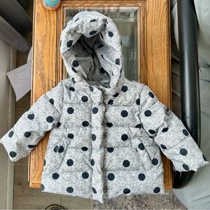 Baby GAP Gray and Black Polka Dot Puffer Jacket